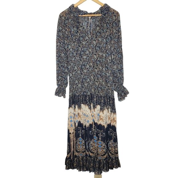Free People Small Feeling Groovy Border Print Maxi Dress Boho Oversized Festival - Picture 1 of 8